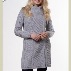 Aran crafts Wool Side Zip Asymmetrical Coatigan S Cableknit Fisherman Irish